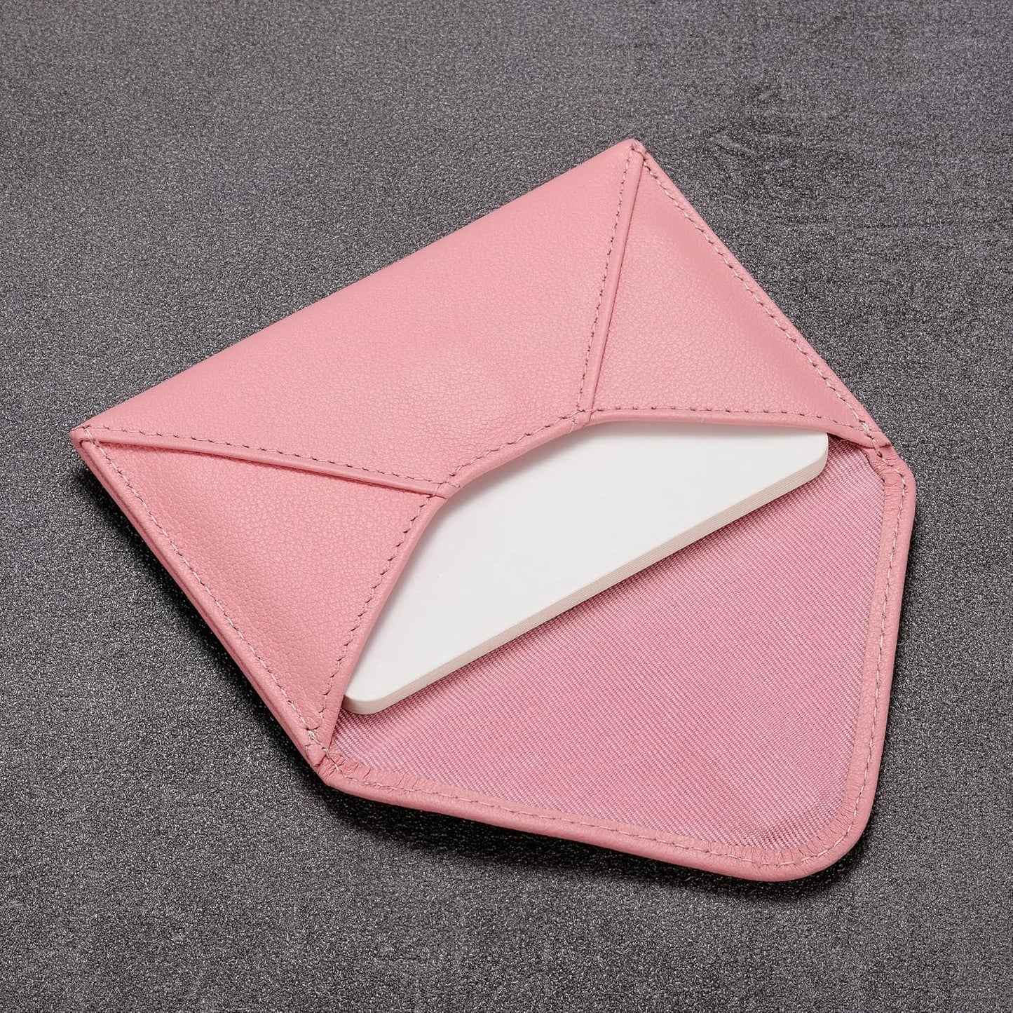 HISCOW Envelope Business Card Case with Magnet Closure - Italian Calfskin (Pink)