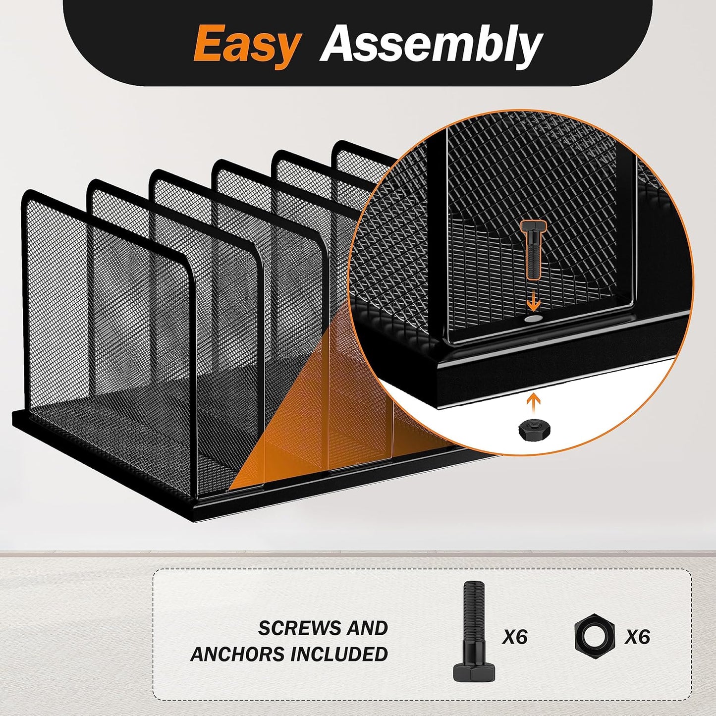 Kuntine.B Desk File Organizer 5 Upright Mesh Desktop Organizer File Sorter Office Organization File Holder for Home, Office & Classroom, 2 Pack