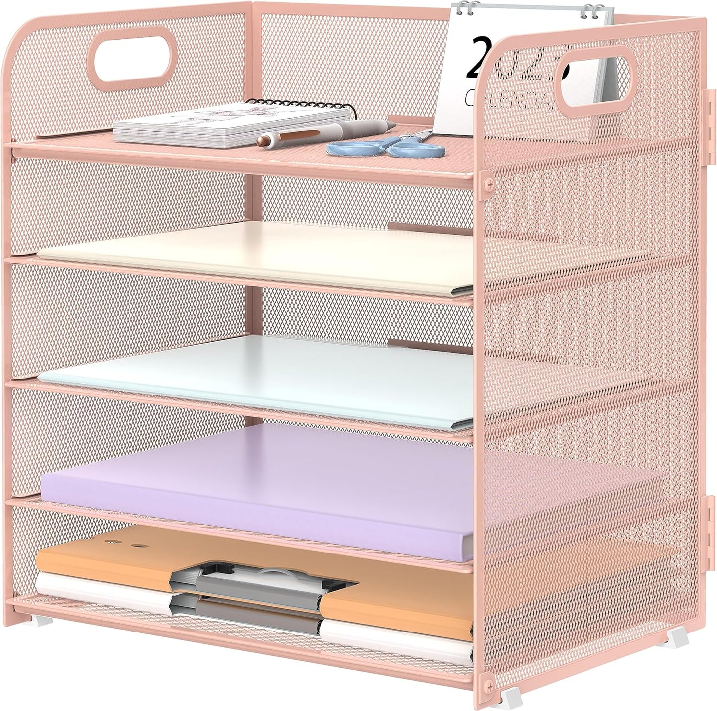 Supeasy 5 Trays Paper Organizer Letter Tray with Handle-Mesh Desk File Organizer, Paper Sorter Desk Organizer for Office, Home or School
