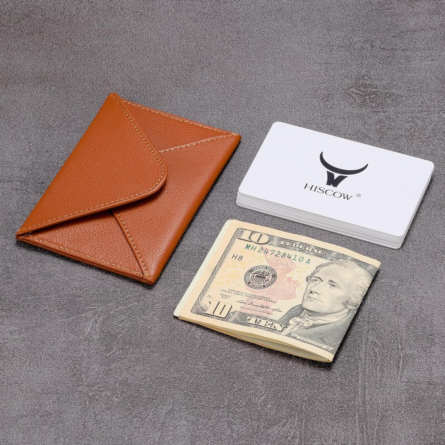 HISCOW Envelope Business Card Case with Magnet Closure - Italian Calfskin (Tan)